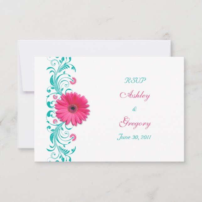 Pink Gerbera Daisy Floral Reply Card (Front)