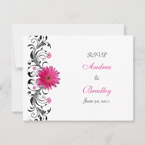 Pink Gerbera Daisy Floral RSVP Reply Card Invitations
