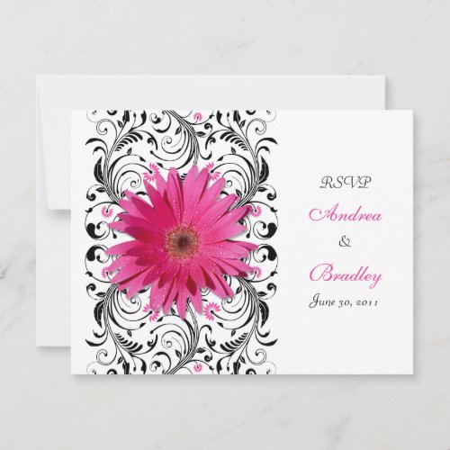 Pink Gerbera Daisy Floral RSVP Reply Card Announcements