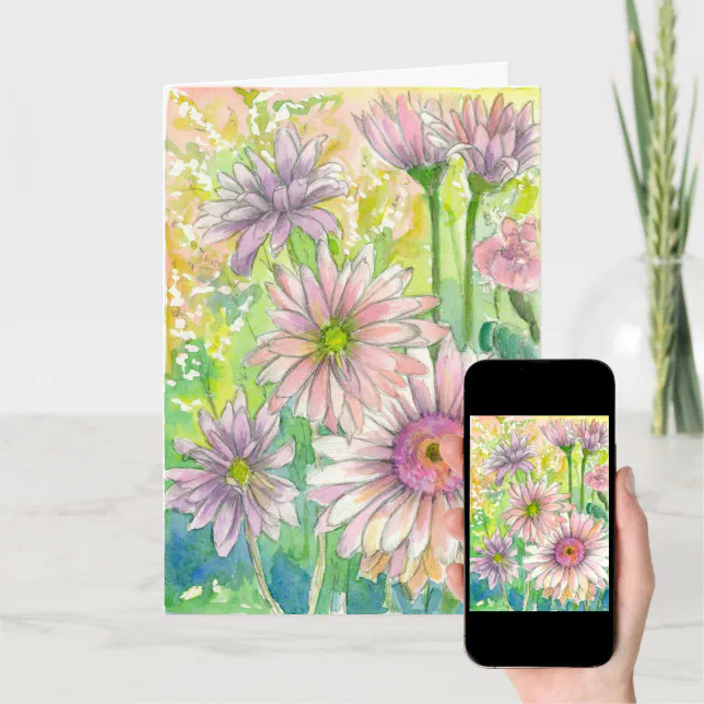 Pink Gerbera Daisy Flower Bouquet Happy Birthday Card Zazzle