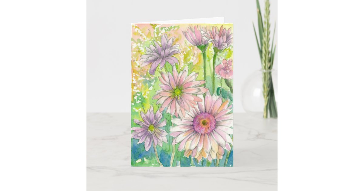 Pink Gerbera Daisy Flower Bouquet Happy Birthday Card Zazzle Com