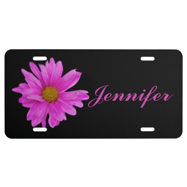 Pink Gerbera Daisy Flower Customizable Name License Plate (Front)