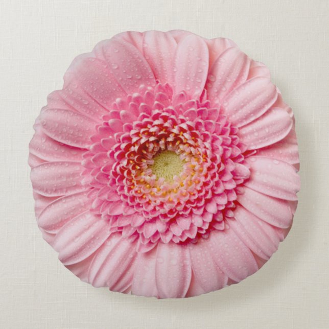 Pink Gerbera Daisy Flower Round Pillow (Front)