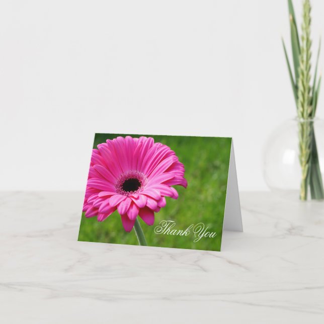 Pink Gerbera Daisy Flower Thank You Greeting Card (Front)
