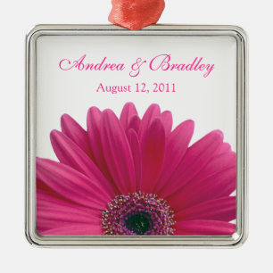 Pink Gerbera Daisy Flower Wedding or Anniversary Metal Ornament