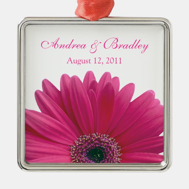 Pink Gerbera Daisy Flower Wedding or Anniversary Metal Ornament (Front)