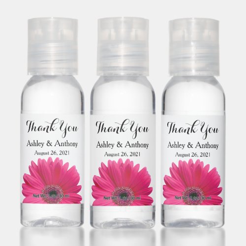 Pink Gerbera Daisy Flower Wedding Thank You Hand Sanitizer