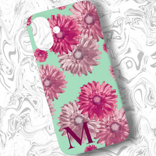 Pink Gerbera Daisy Flowers on Green Floral iPhone 16 Plus Case