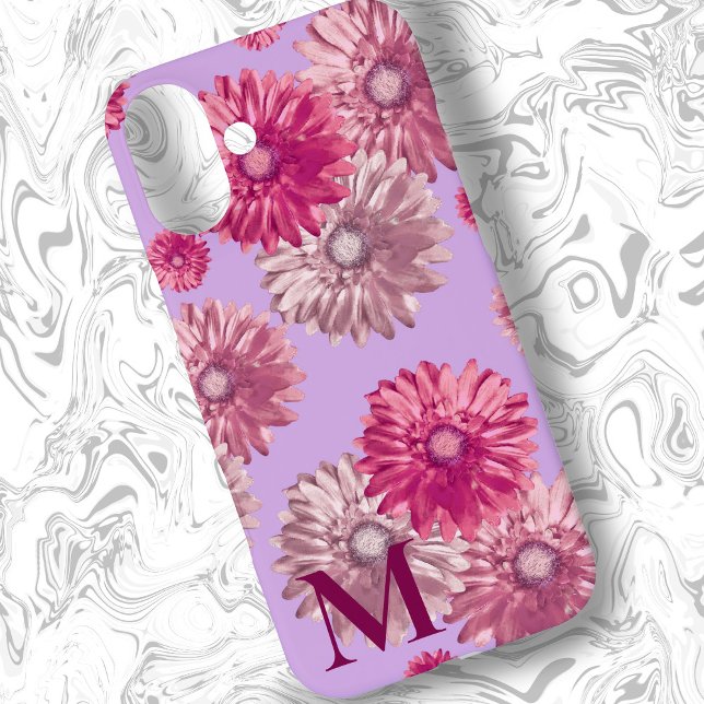 Pink Gerbera Daisy Flowers on Lavender Floral Case-Mate iPhone Case (Creator Uploaded)