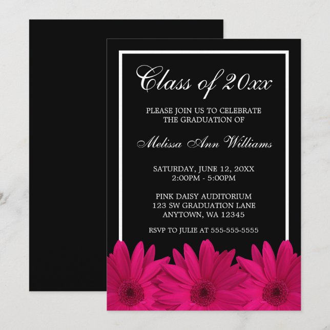 Pink Gerbera Daisy Graduation Announcement (Front/Back)