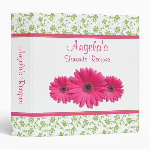 Pink Gerbera Daisy Green Damask Recipe Binder