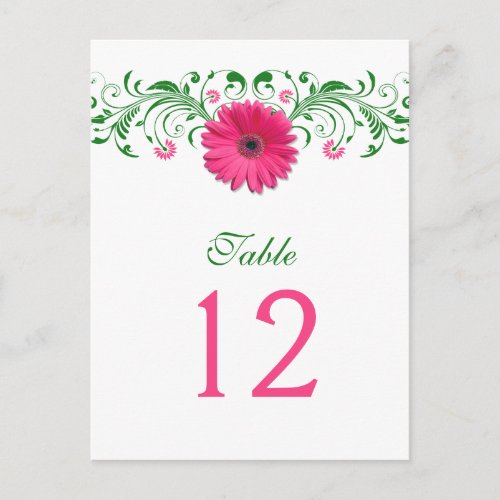 Pink Gerbera Daisy Green Floral Table Number Card