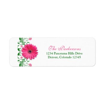 Pink Gerbera Daisy Green Floral Wedding Address Label by wasootch at Zazzle