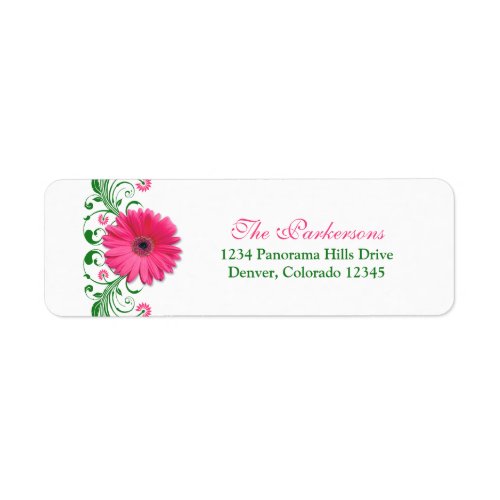 Pink Gerbera Daisy Green Floral Wedding Address Label