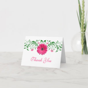 Pink Gerbera Daisy Green Floral Wedding Thank You