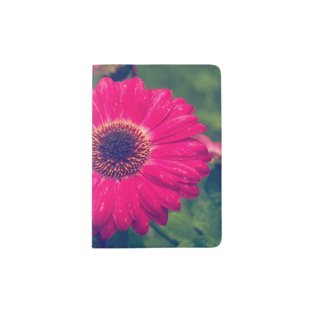 Pink Gerbera Daisy in Bloom Passport Holder (Front)