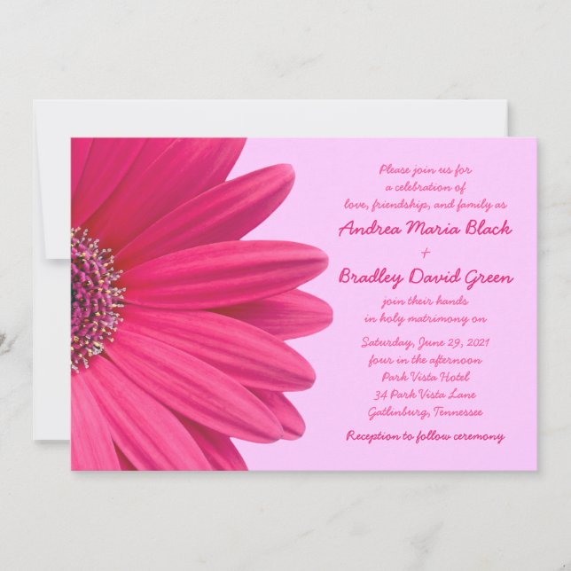 Pink Gerbera Daisy Lilac Purple Wedding Invitation (Front)