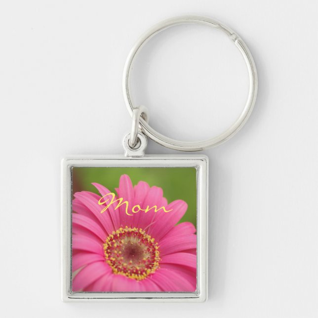 Pink Gerbera Daisy Mom Keychain (Front)