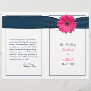Pink Gerbera Daisy Navy Ribbon Wedding Program