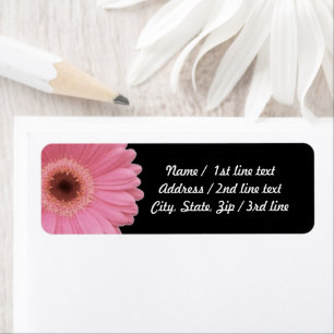Pink Gerbera Daisy on Black Return Address Label
