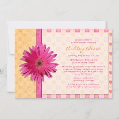 Pink Gerbera Daisy Orange Bridal Shower Invitation