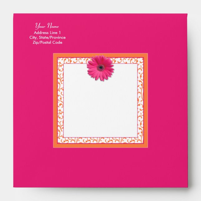 Pink Gerbera Daisy Orange Floral Square Envelope (Front)