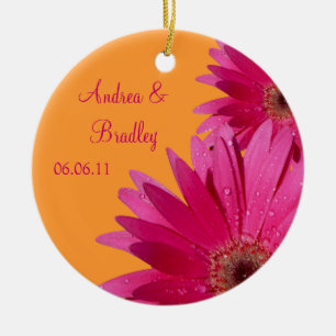 Pink Gerbera Daisy Orange Wedding or Anniversary Ceramic Ornament