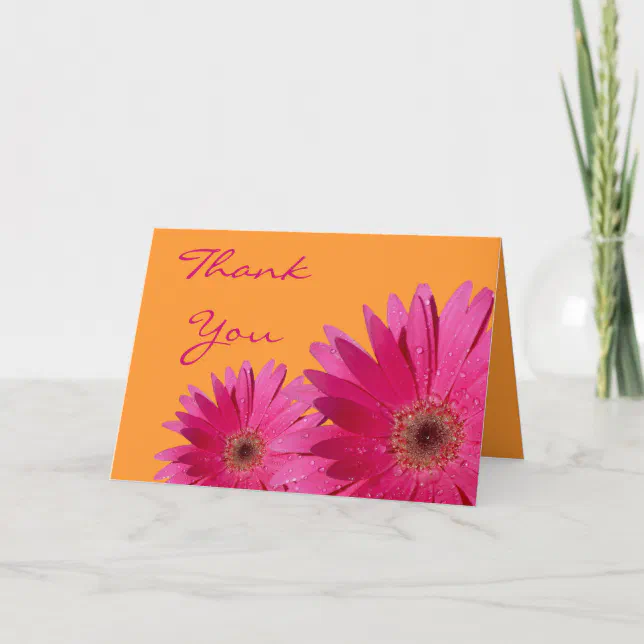 Pink Gerbera Daisy Orange Wedding Thank You | Zazzle