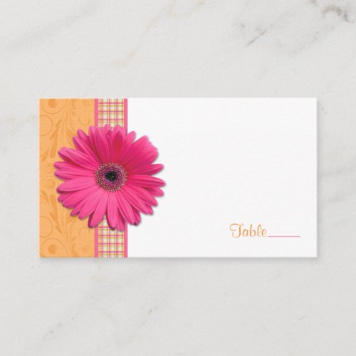 Pink Gerbera Daisy Plaid Ribbon Wedding Place Card Business Card Template