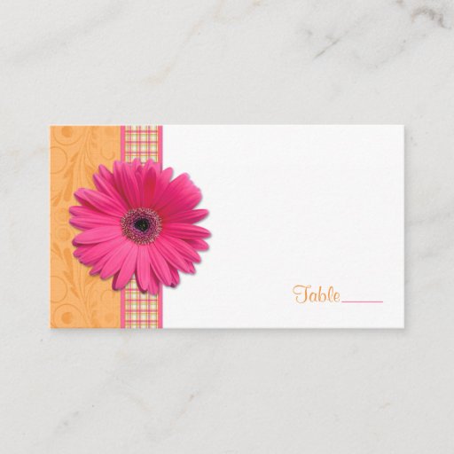 Customizable Pink Gerbera Daisy Plaid Ribbon Wedding Place Card Business Card Template