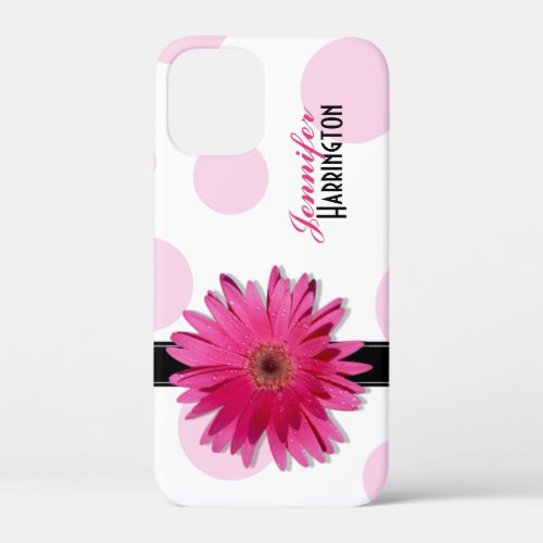 Pink Gerbera Daisy Polka Dot iPhone 12 Mini Case