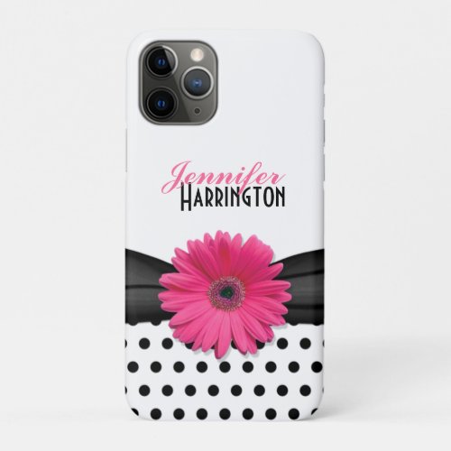 Pink Gerbera Daisy Polka Dot iPhone 11 Pro Case