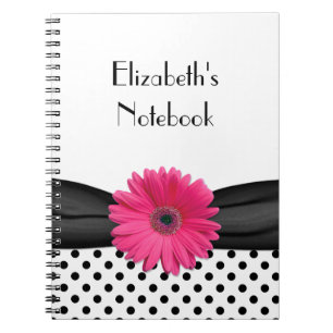 Pink Gerbera Daisy Polka Dot Personalized Notebook
