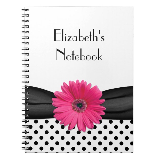 Pink Gerbera Daisy Polka Dot Personalized Notebook (Front)