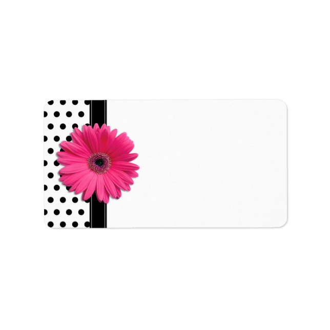 Pink Gerbera Daisy Polka Dot Wedding Blank Address Label (Front)