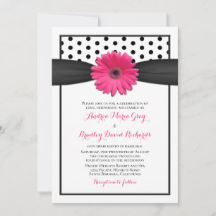 Pink Gerbera Daisy Polka Dot Wedding Invitation