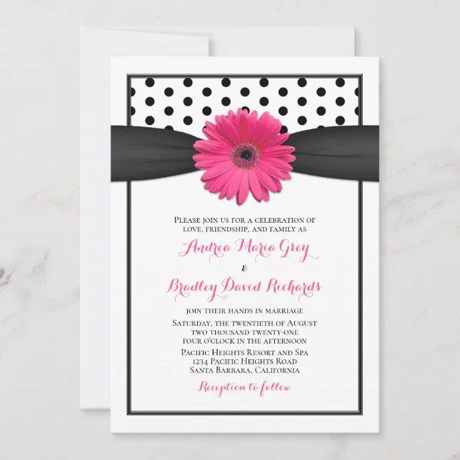 Pink Gerbera Daisy Polka Dot Wedding Invitation | Zazzle