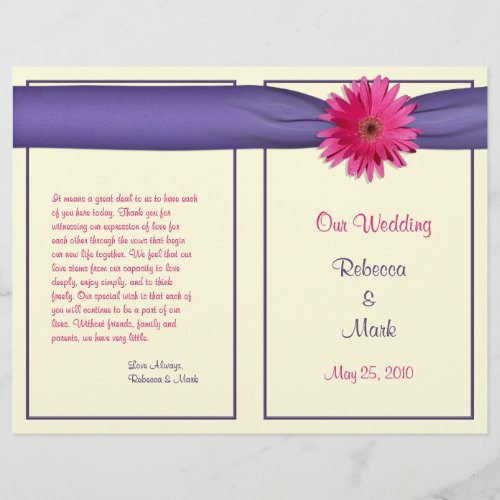 Pink Gerbera Daisy Purple Ribbon Wedding Program