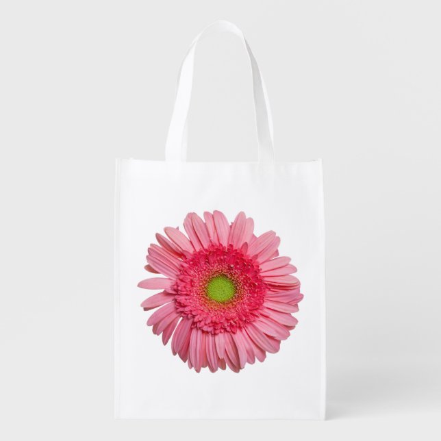 Pink Gerbera Daisy Reusable Grocery Bag (Front)