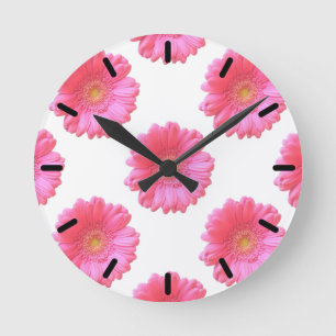 Pink gerbera daisy round clock