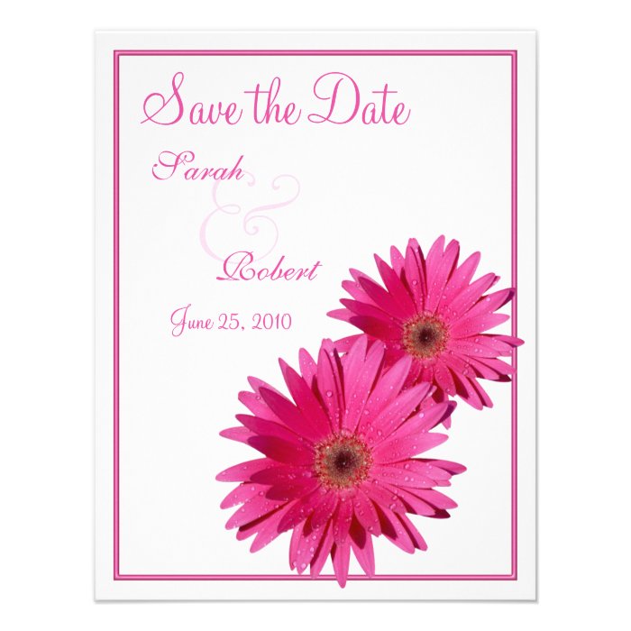 Pink Gerbera Daisy Save the Date Card Personalized Announcements