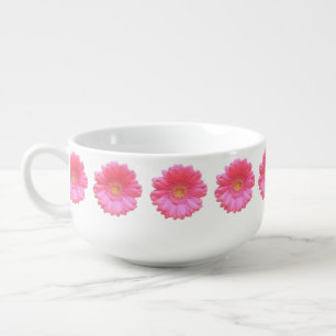 Pink gerbera daisy soup mug