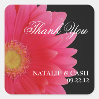 Pink Gerbera Daisy Square Favor Label