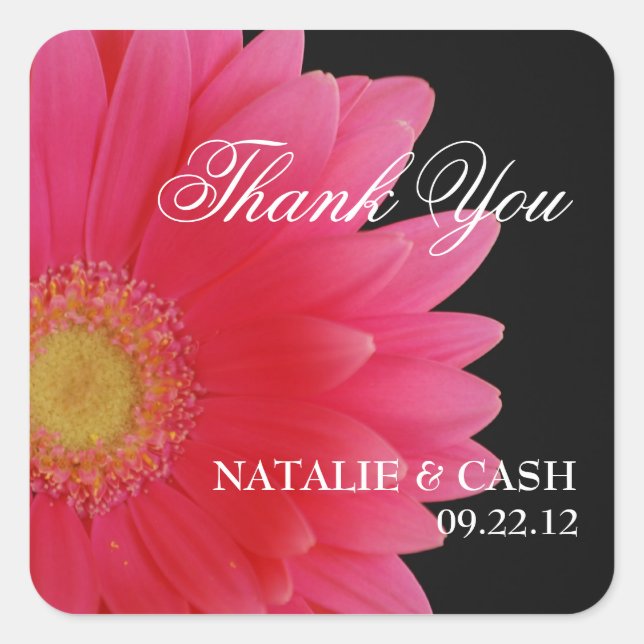 Pink Gerbera Daisy Square Favor Label (Front)
