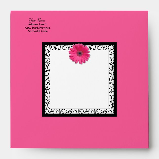 Pink Gerbera Daisy Square Invitation Envelope (Front)