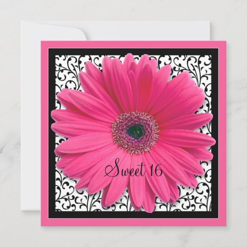 Pink Gerbera Daisy Sweet 16 Birthday Invitation