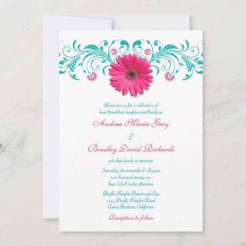 Pink Gerbera Daisy Floral Wedding Invitation
