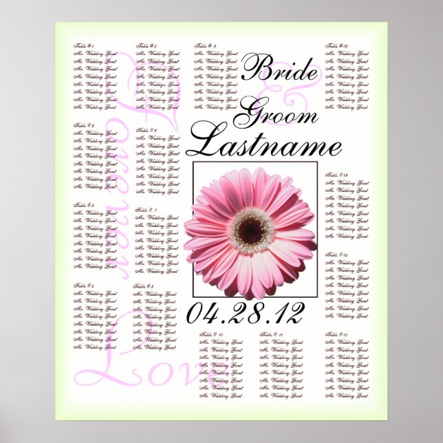Pink Gerbera Daisy Wedding Guest Seating Chart (Front)