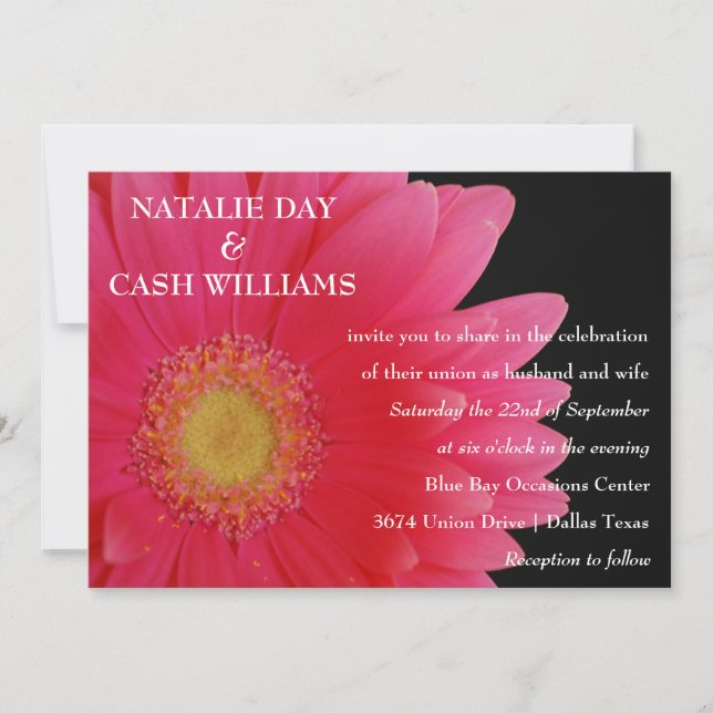 Pink Gerbera Daisy Wedding Invitation (Front)
