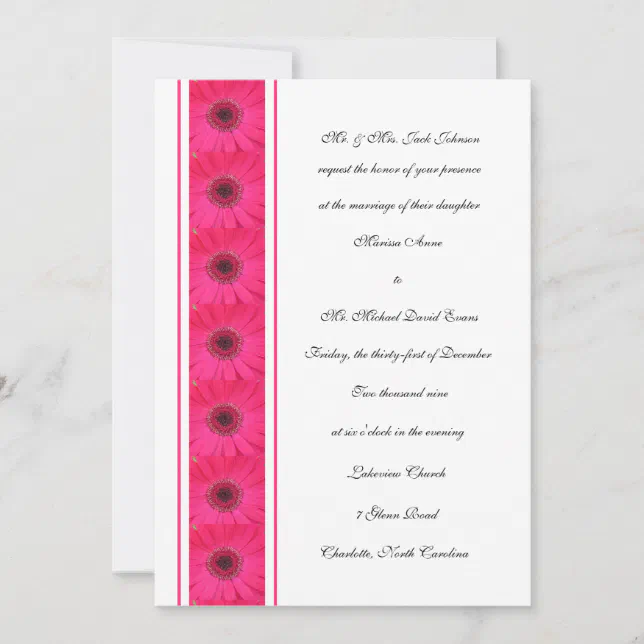 Pink Gerbera Daisy Wedding Invitation | Zazzle